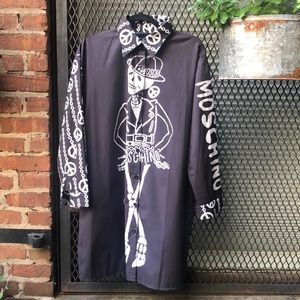 MOSCHINO Skeleton Black Shirt Dress w. Peace Signs